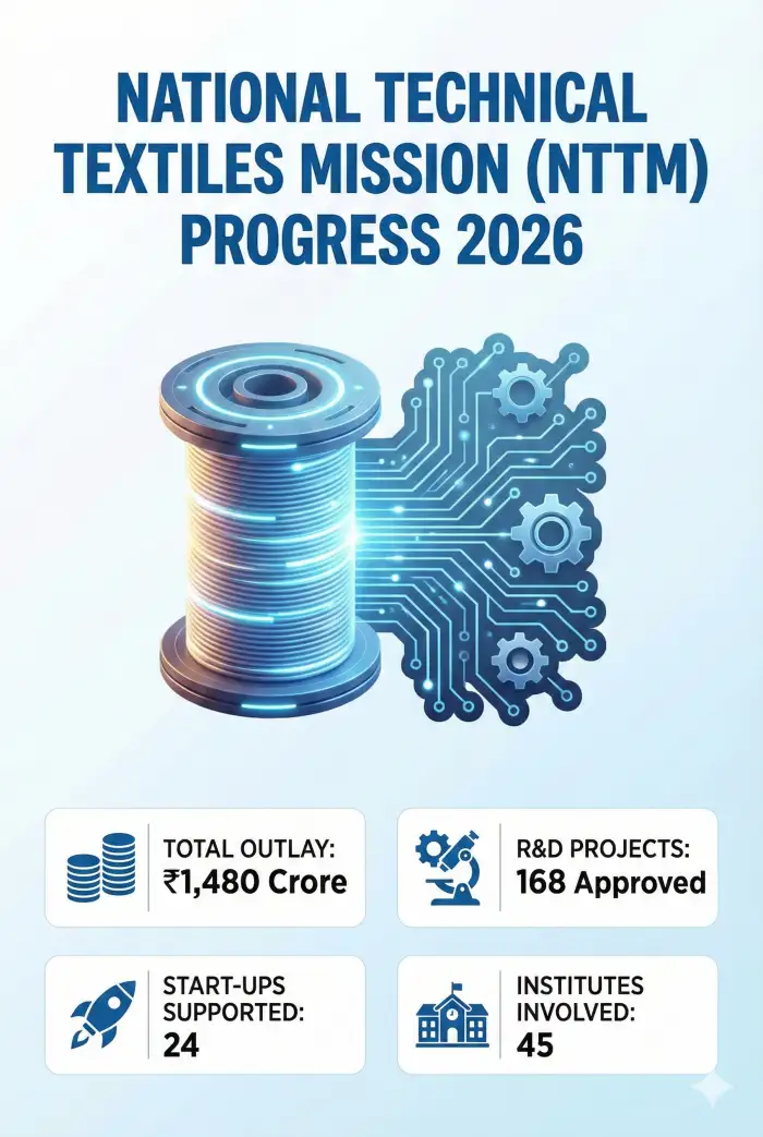 NTTM Progress 2026: ₹1,480 Cr Mission Boosts R&D, Startups, and Skilling in Technical Textiles - Image 1